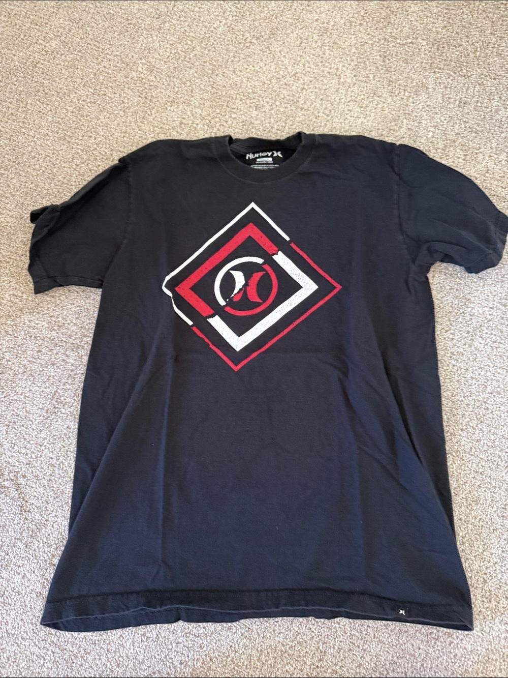 Hurley Black Short Sleeve Tee with Red and White Geometric Logo